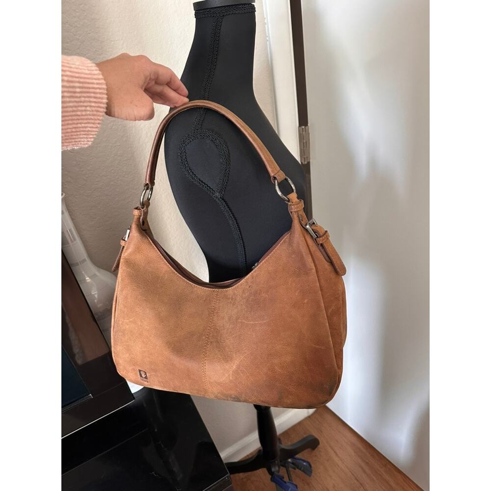 Adrian Klis Fine Leather Distressed Hobo Shoulder Bag Tan Slouchy Chic
